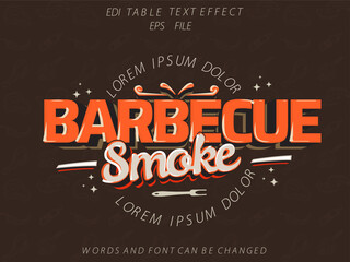 Wall Mural - barbecue smoke text effect, font editable, typography, 3d text. vector template