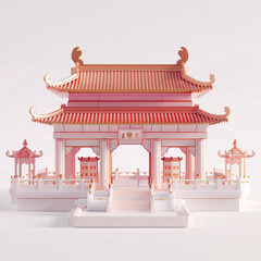 3D rendering of Chinese style ancient architectural scene, Chinese style architectural scene concept illustration