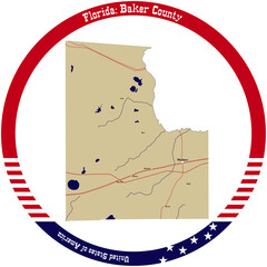 Wall Mural - Map of Baker County in Florida, USA arranged in a circle.
