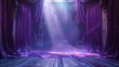 © Usman - A regal purple velvet curtain drawn back to reveal a stage bathed in soft spotlight, ready for a performance to begin.