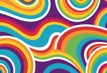 Poster - Psychedelic Wavy Lines Background in 1970s Hippie Retro Style