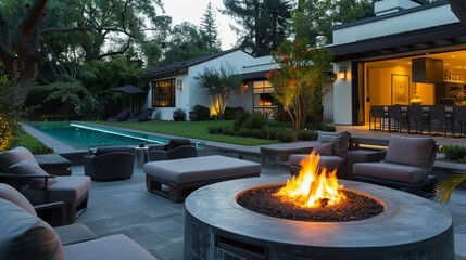 Sticker - Convert your backyard into an outdoor paradise with a fire pit and comfortable lounge furniture, perfect for entertaining