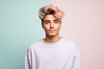 Wall Mural - A man with pink hair and a purple shirt