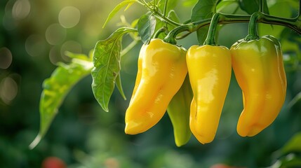 Wall Mural - Yellow peppers hanging from a branch