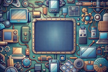 Canvas Print - computer network system and electronic devices, computer technology background. vector illustration