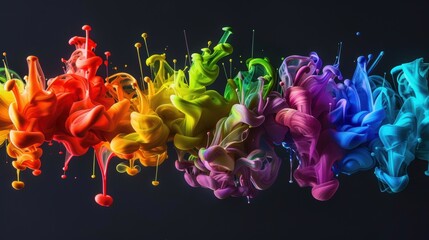 Wall Mural - Abstract rainbow ink splash on black background