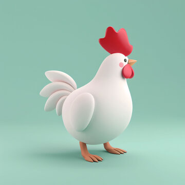 3d rendering of cute chicken, 3D design of cartoon chicken IP for the Year of the Rooster