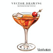 © Teras One - Manhattan alcoholic cocktail vector vintage watercolor style