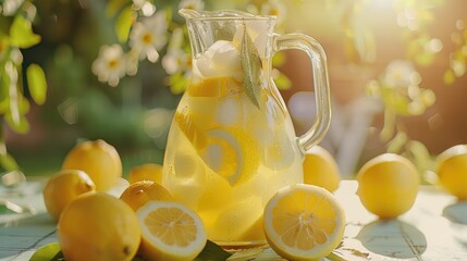 Wall Mural - Fresh lemonade in a jug on the table