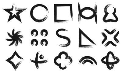 Wall Mural - abstract shapes, geometric elements set. doodle grunge style. brush paint design. vector illustratio