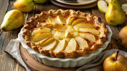 Pie made with pears on a dish