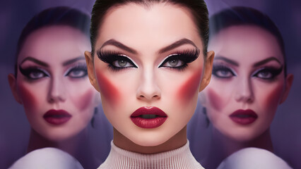 Wall Mural - A captivating close-up portrait of a model showcasing a stunning and avant-garde makeup look.