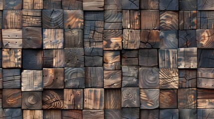 Rustic Wooden Mosaic Ikat Textile Pattern Background for Decorative Design