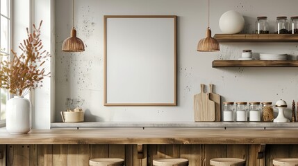 Mock up poster frame in kitchen interior, Farmhouse style