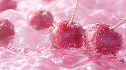 Wall Mural - Red cherries splashing into crystal clear water, healthy gourmet fruit material