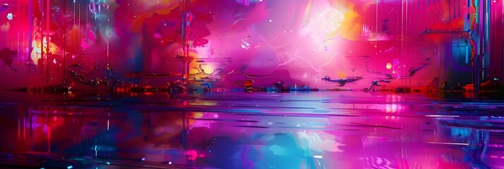 Poster - Captivating Chromatic Realm A Surreal Landscape of Glowing Lights Vibrant Reflections and Dreamlike Transcendence