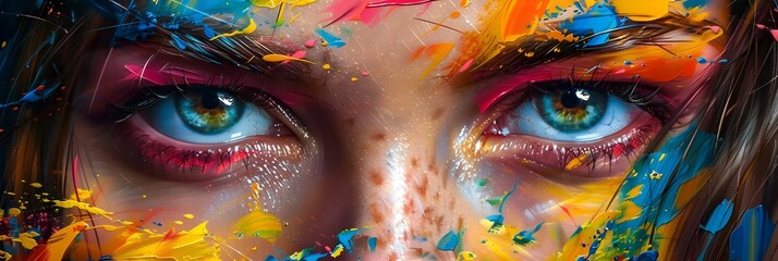 Poster - Captivating Chromatic Visage Vibrant Abstract Portrait Evoking Emotion and Imagination