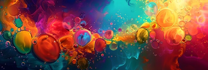 Poster - Captivating Fluid Dynamics of Vibrant Colorful Bubbles and Splashes in Ethereal Digital Artwork