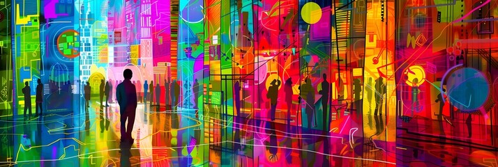 Poster - Captivating Neon Lit Cityscape Reflecting Kaleidoscopic Vibes of Modern Urban Dynamism and Futuristic Allure