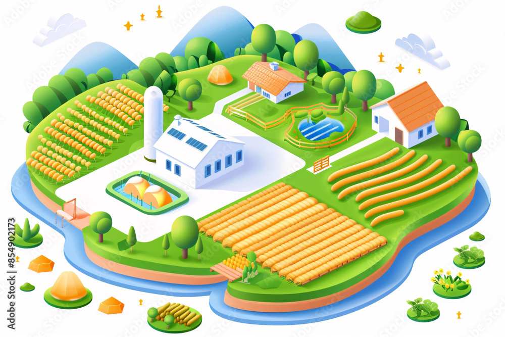 Rural integrated smart pump station irrigation system illustration ...