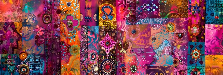 Poster - Electrifying Mosaic of Vibrant Colors and Patterns Captivating Kaleidoscopic Digital Art