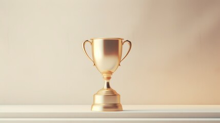 Golden trophy cup on plain background.