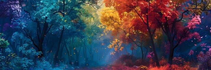 Poster - Enchanting Autumn Woodland Landscape with Vibrant Foliage and Winding Trail
