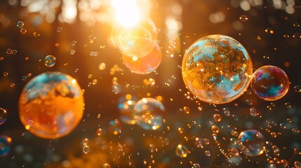 Leinwandbilder - Enchanting Bubble Orbs Drifting in a Luminous Ethereal Dreamscape