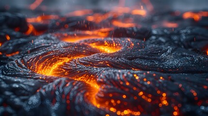 Aufkleber - Fiery Volcanic Eruption Scorching Molten Lava Flowing Across Cracked Earth Surface