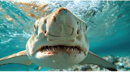 Wall Mural - Shark Close-up: Underwater Encounter