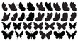 © yuliabikirova - Set of black butterflies isolated on white background, collection of silhouettes. Butterfly black color, flying shape, vector design. Abstract modern monarch butterfly contours for decoration design