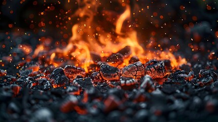 Poster - Intense Flames Blazing in Fiery Glow of Vibrant Embers and Sparks