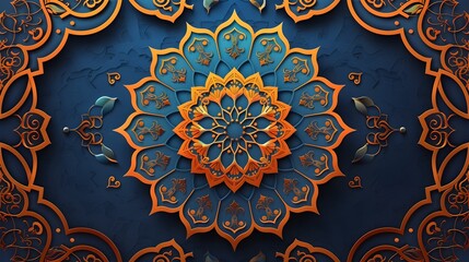 Aufkleber - Intricate Mandala Artwork with Vibrant Orange and Blue Design Showcasing a Captivating Symmetrical Pattern for Spiritual and Meditative Backgrounds