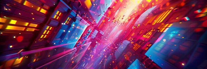 Poster - Kaleidoscopic Explosion of Dazzling Neon Hues and Luminous Energy in a Futuristic Digital Landscape