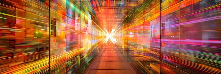 Aufkleber - Kaleidoscopic Tunnel of Vibrant Lights and Geometric Patterns Depicting the Boundless Potential of the Digital Age
