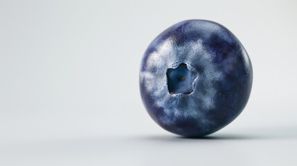 A photorealistic closeup of a floating entire blueberry, against a pure white background