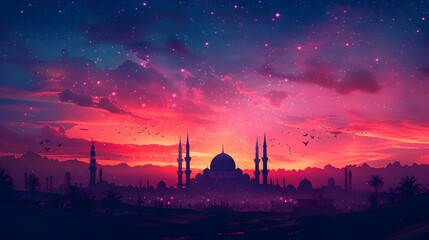 Aufkleber - Magnificent Sunset Silhouette of Historic Istanbul Mosque and Skyline