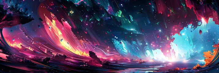 Wall Mural - Mesmerizing Cosmic Landscape of Ethereal Lights and Otherworldly Reflections