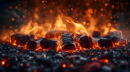 Aufkleber - Mesmerizing Flames Captivating the Night Dramatic Inferno Casting Ethereal Glow Across the Landscape