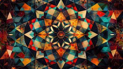 Aufkleber - Mesmerizing Kaleidoscopic Geometric Pattern with Vibrant Prismatic Fractal Designs
