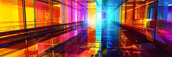 Poster - Radiant Passageway A Kaleidoscopic Journey Through an Architectural Dreamscape