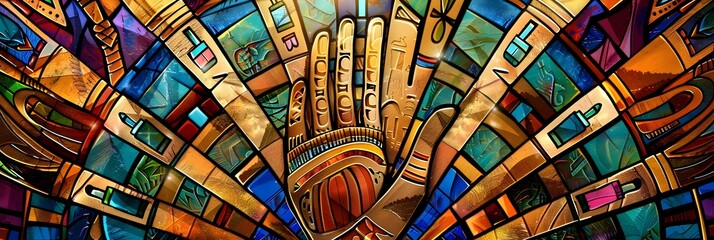 Leinwandbilder - Resplendent Stained Glass Cathedral Window Mosaic Showcasing Vibrant Geometric Patterns and Mesmerizing Kaleidoscopic Symmetry
