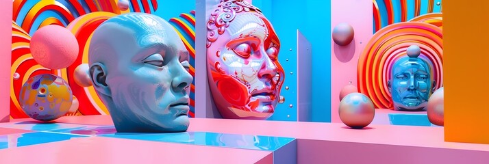 Aufkleber - Surreal Digital Artwork with Vibrant Geometric Shapes and Abstract Futuristic Composition