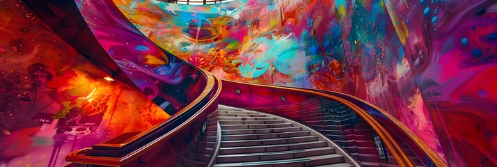 Aufkleber - Surreal Spiral Staircase Cascading Through a Luminous Kaleidoscopic Dreamscape