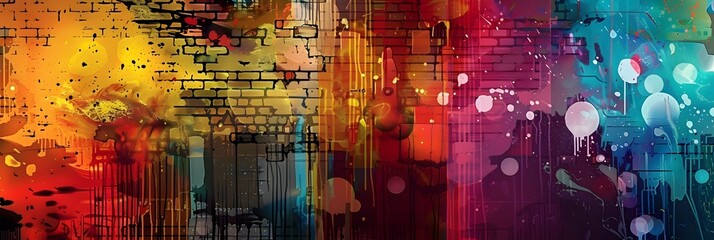 Leinwandbilder - Vibrant Abstract Cityscape with Colorful Grunge and Digital Explosion Effects