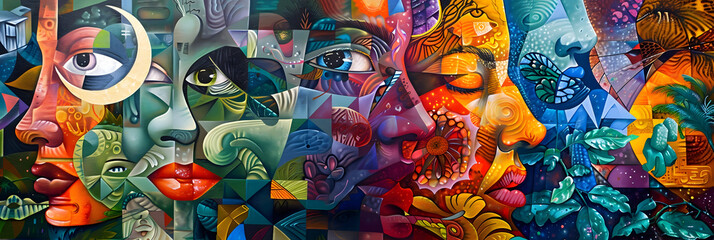 Poster - Vibrant Abstract Digital Art Composition with Surreal Symbolic Imagery and Psychedelic Elements
