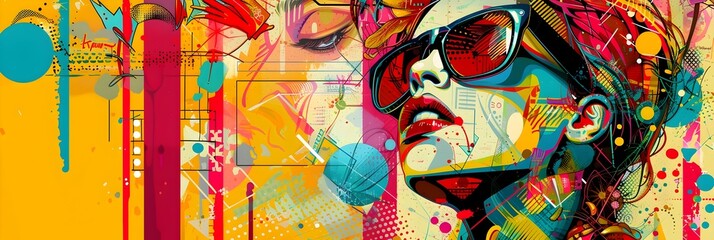 Aufkleber - Vibrant Abstract Digital with Captivating Geometric Shapes Patterns and Vivid Colors for Impactful Expression and Visual Branding