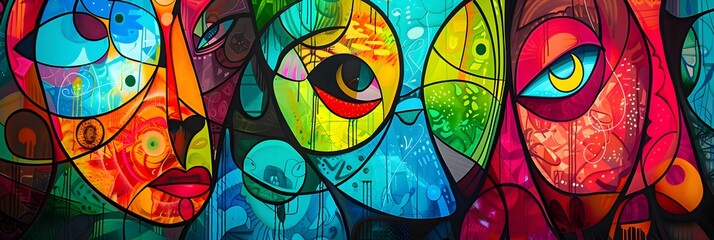 Poster - Vibrant Abstract Expressions Captivating Kaleidoscope of Surreal Shapes and Colors