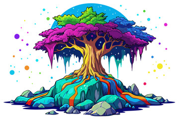 Wall Mural - big tree in space vector illustration