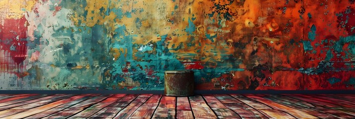 Poster - Vibrant Abstract Painting with Colorful Expression and Textured Composition